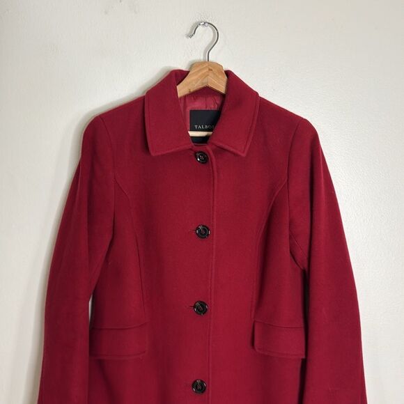 Talbots ladies maroon button up wool cashmere trench pea Coat size 8 - Picture 2 of 11